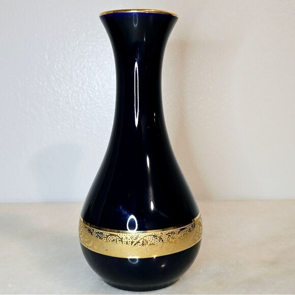 Limoges Castel Porcelain Cobalt Dark Blue Vintage Vase Lovers Scene with Gold - Picture 8 of 8